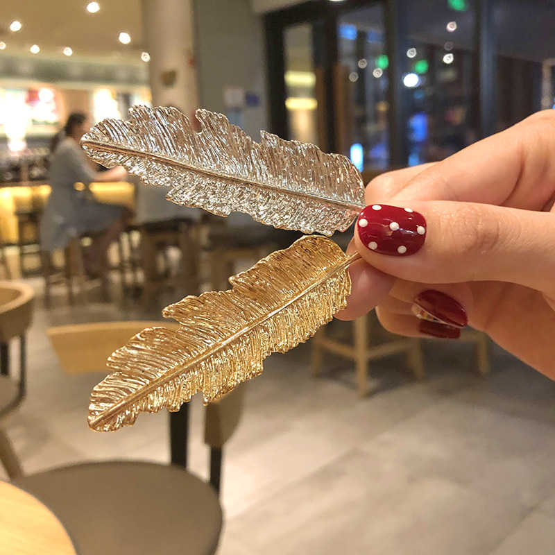 優雅時尚側邊復古氣質金屬羽毛彈簧夾壓夾髮夾  QS9-005