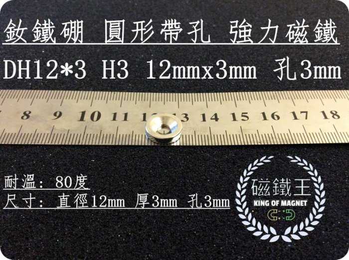 【磁鐵王 A0209】釹鐵硼 強磁稀土磁 圓形帶孔 磁石 吸鐵 強力磁鐵 DH12x3 H3 直徑12mm厚3mm孔3mm