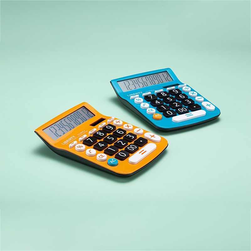 利百代 太陽能/電池 雙電源供電計算機-12位元 大畫面 大文字 稅務計算 可愛計算機 橘色 藍色 雙色任選