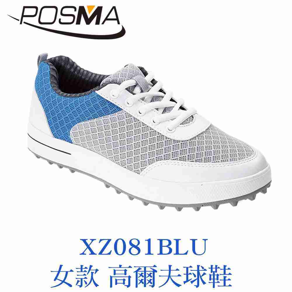 POSMA 女款 高爾夫球鞋 輕量 透氣 網布 藍 灰 白 XZ081