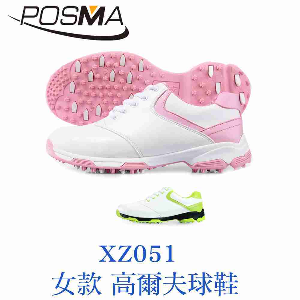 POSMA 女款 高爾夫球鞋 防水 膠底 耐磨 白 粉 XZ051WPNK