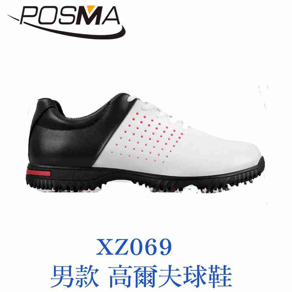POSMA 男款 高爾夫球鞋 防水 膠底 耐磨 白 XZ069