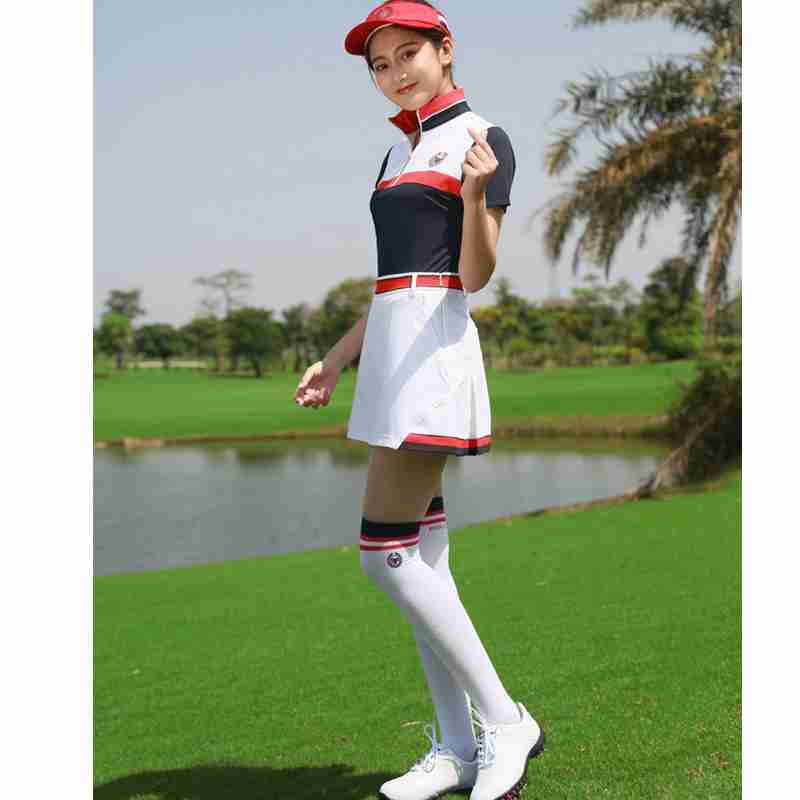 POSMA 女裝 短袖 高爾夫球裝 比賽裝 舒適 透氣 排汗 黑 白 YF119