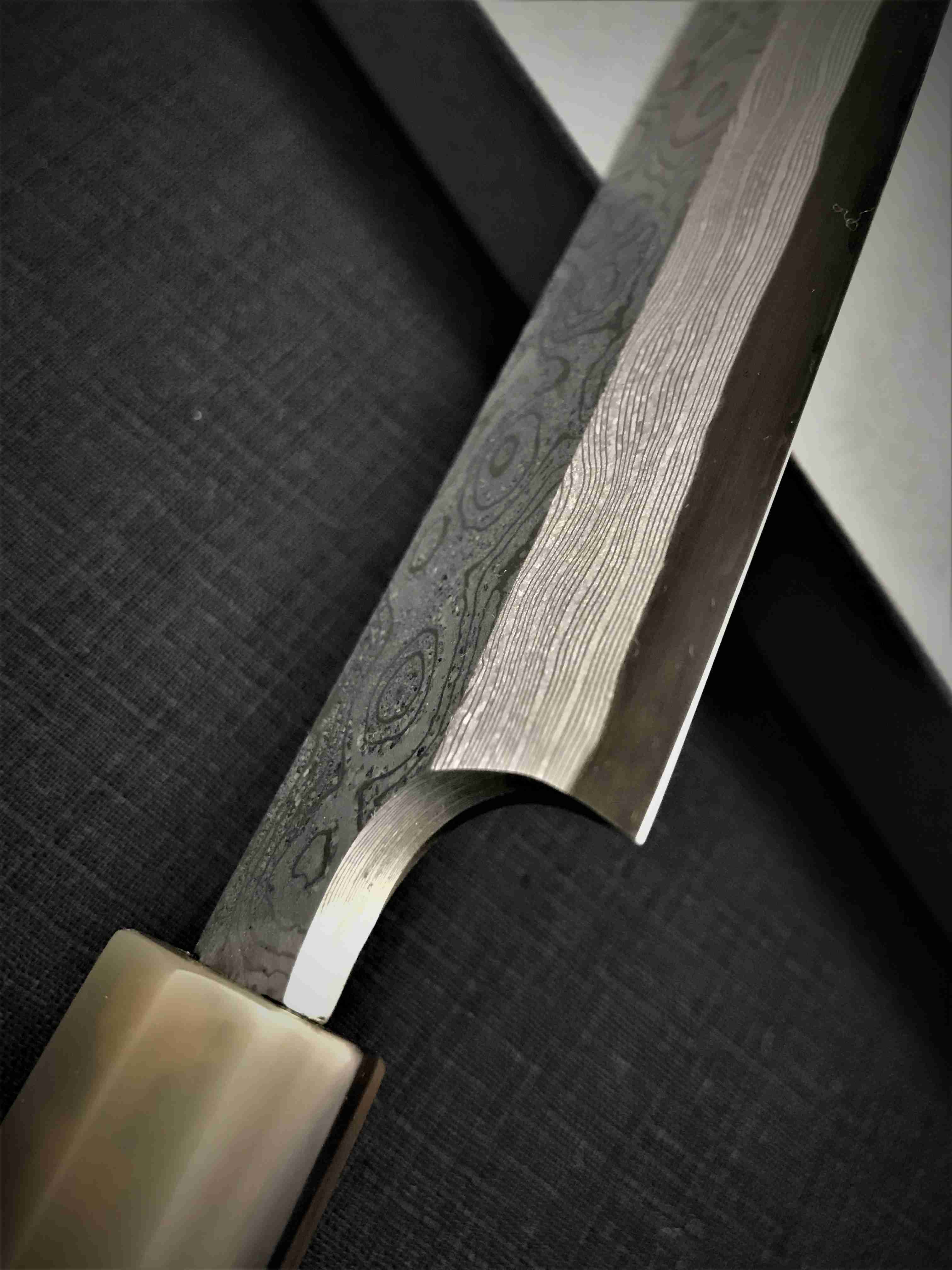 💖 限量商品 💖 二唐【青二鋼 沙漠鐵木柄 三銀卷 暗紋 墨流 柳刃 30cm 】日本製 廚房刀具 八煌刃物
