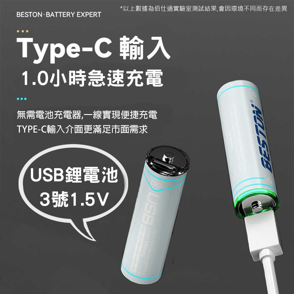 BESTON 佰仕通 3號4號電池 1.5V恆壓 2200mWh 600mWh TYPE-C充電 快充 鋰電池 充電電池