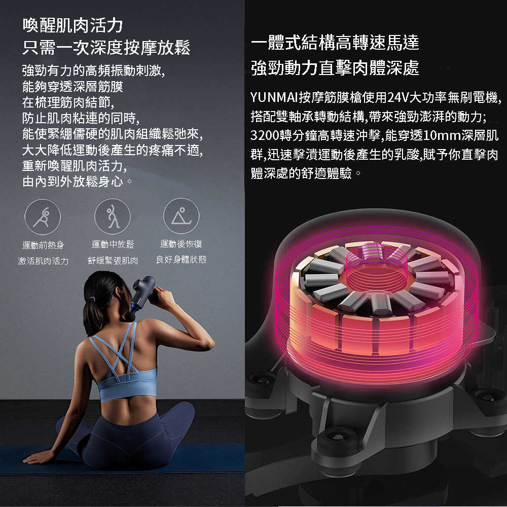 小米有品 YUNMAI 雲麥 Slim Chic 筋膜槍 送禮首選 深層放鬆 3擋雙模式 肌肉按摩 4款專業按摩頭