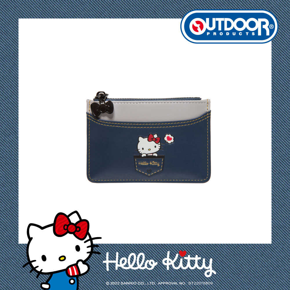 【OUTDOOR】Hello Kitty聯名款-牛仔凱蒂-票卡零錢包-深藍 ODKT22A05NY