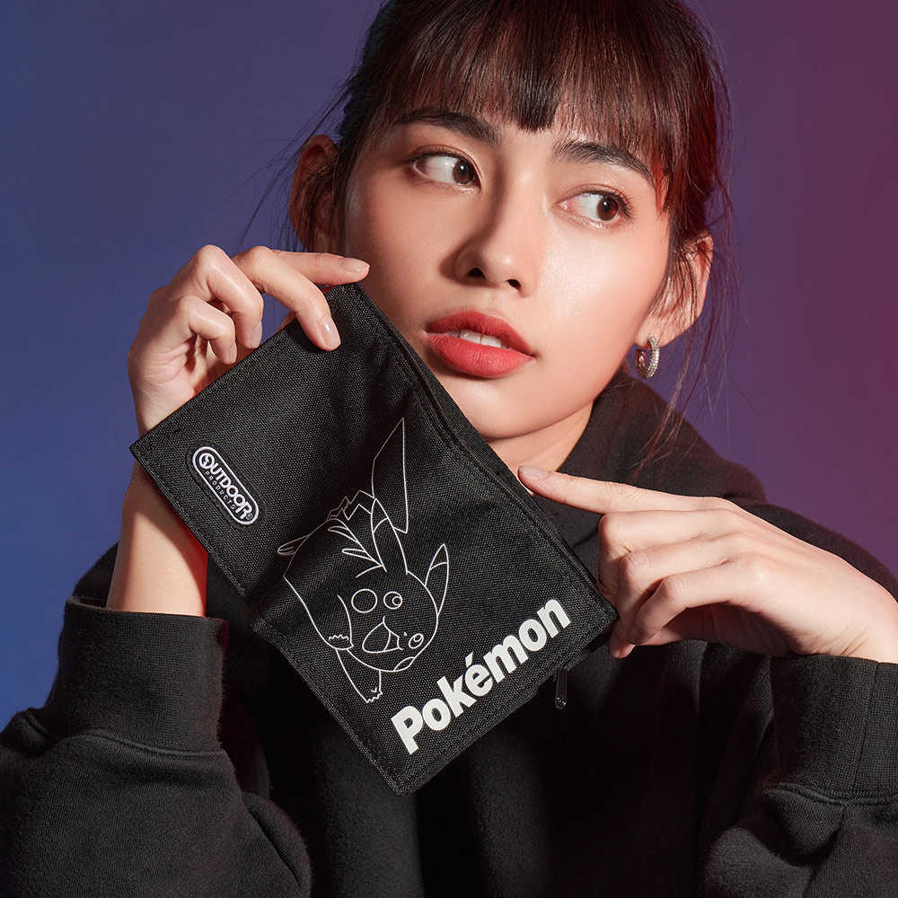 【OUTDOOR】寶可夢Pokemon-夜光皮卡丘對折短夾-黑色 ODGO21A06BK, 支援超商取貨