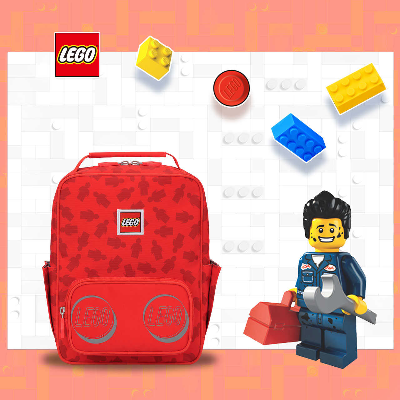 LEGO丹麥樂高經典人形積木小背包-紅色 20133-1947