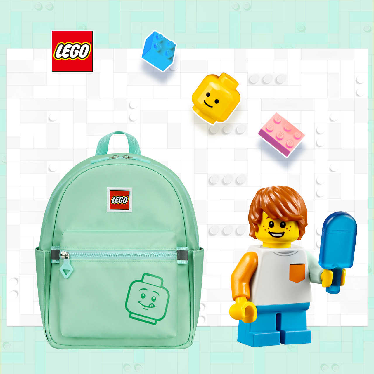 LEGO丹麥樂高笑臉小背包-積木表情符號綠色 20129-1938