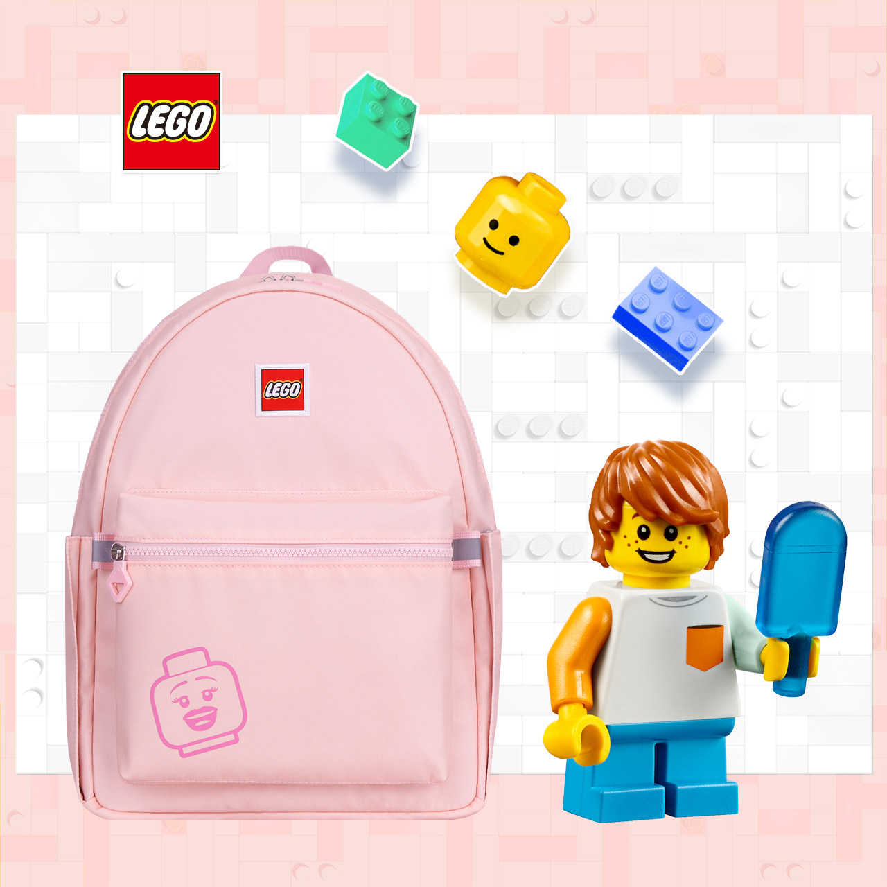 LEGO丹麥樂高笑臉背包-積木表情符號粉紅色 20130-1935