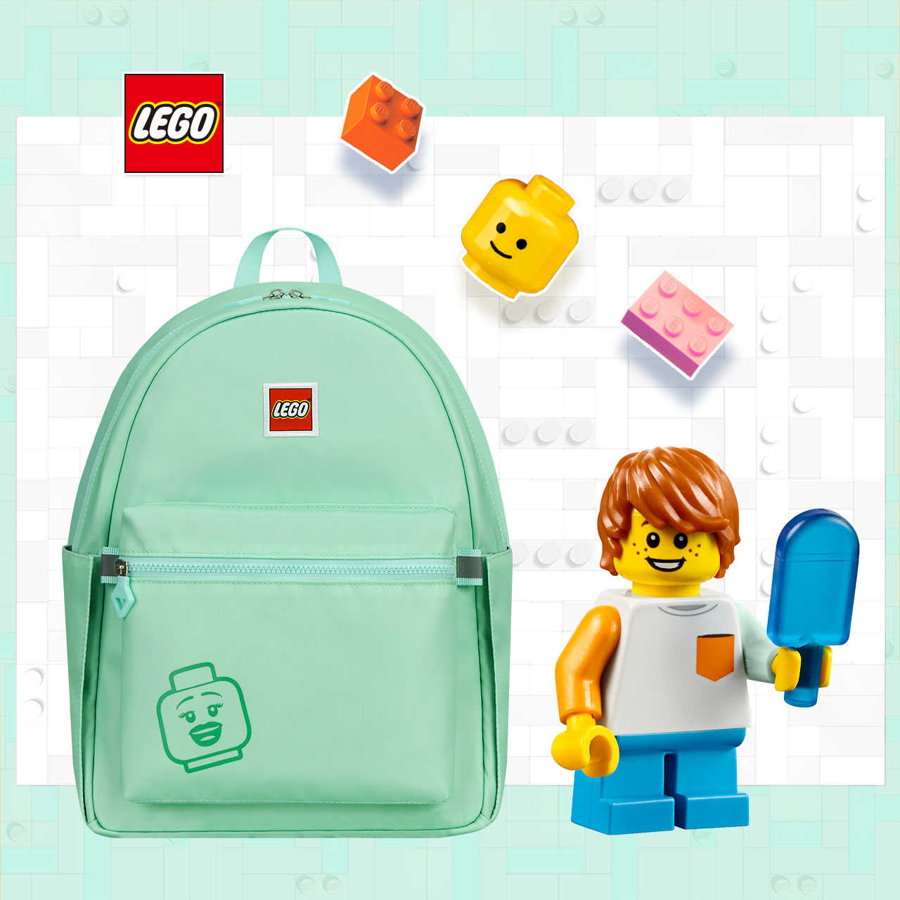 LEGO丹麥樂高笑臉背包-積木表情符號綠色 20130-1938
