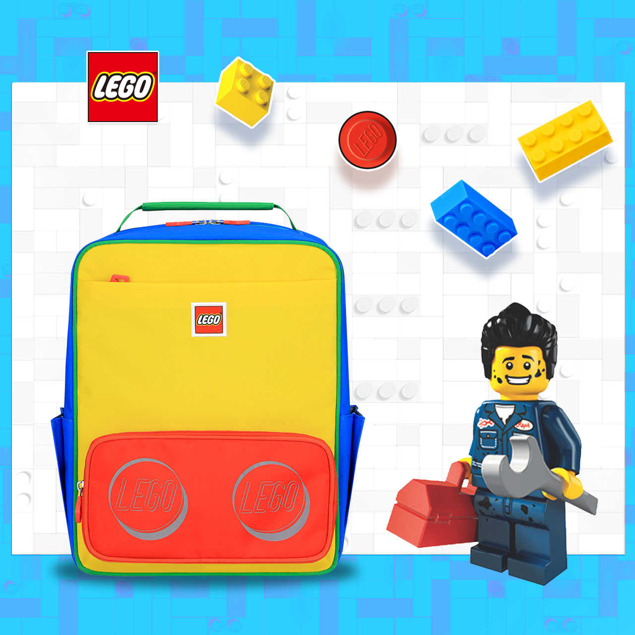 LEGO丹麥樂高經典中背包-紅黃藍撞色 20134-1948