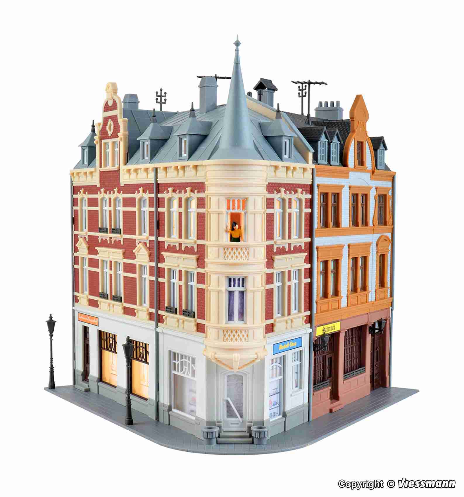 Mini 現貨 Kibri 38295 HO規 轉角房屋 附人物和照明.套件