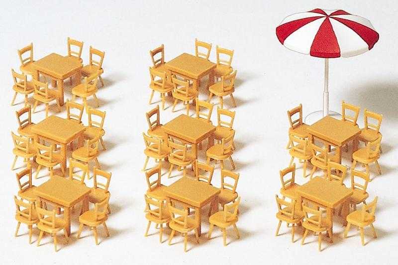 Mini 現貨 Preiser 17201 HO規 8桌.48椅.1陽傘