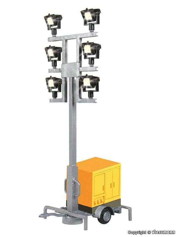 Mini 現貨 Viessmann 1343 HO規 拖車上的探照燈.6盞LED白光
