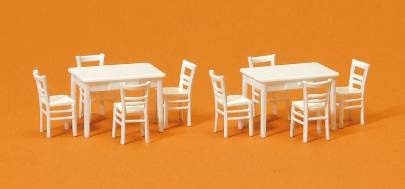 Mini 現貨 Preiser 17217 HO規 白色桌椅.2桌8椅