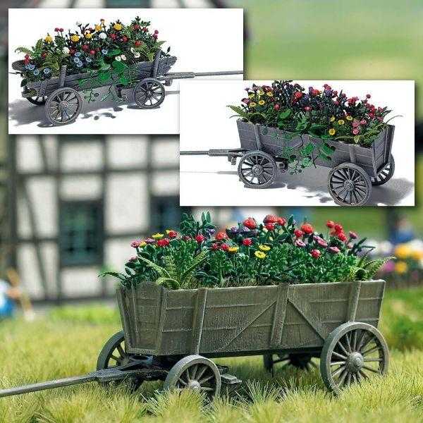 Mini 現貨 Busch 1228 HO規 Wooden Cart with Flowers 載滿花的木推車