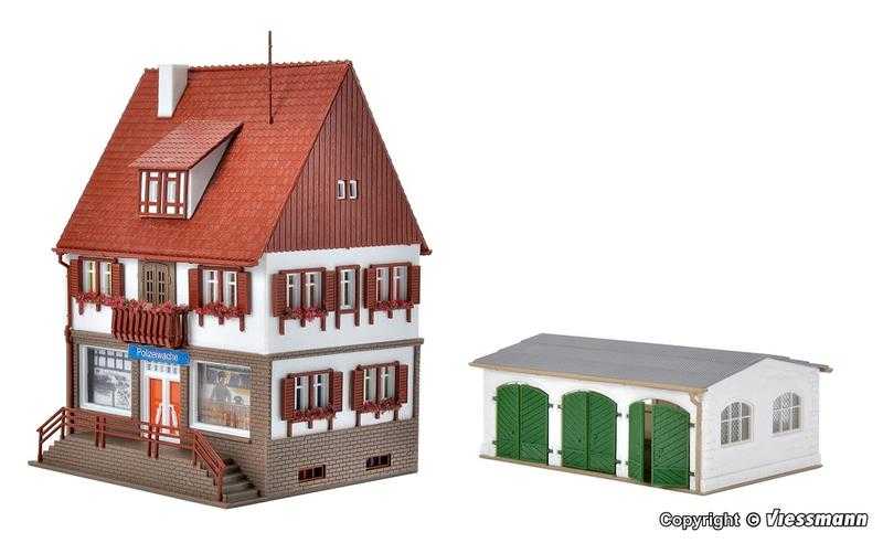 Mini 現貨 Vollmer 43763 HO規 Police control station 警察局+車庫