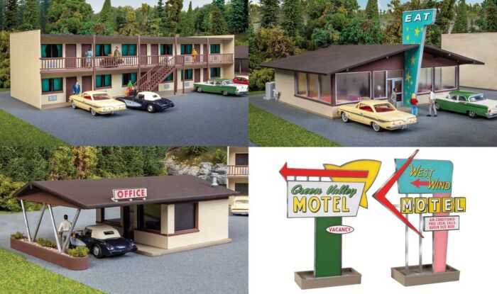 Mini 現貨 Walthers 933-3487 HO規 Motor Hotel 老式汽車酒店.附辦公室.餐廳