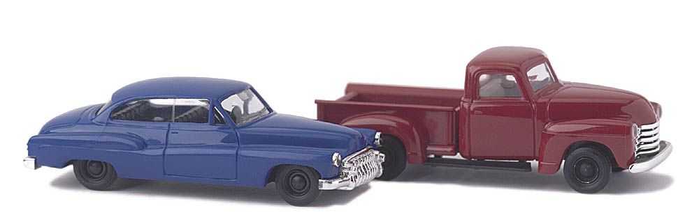 Mini 現貨 Busch 8320 N規 酒紅色卡車、藍色汽車 ( 2輛 )