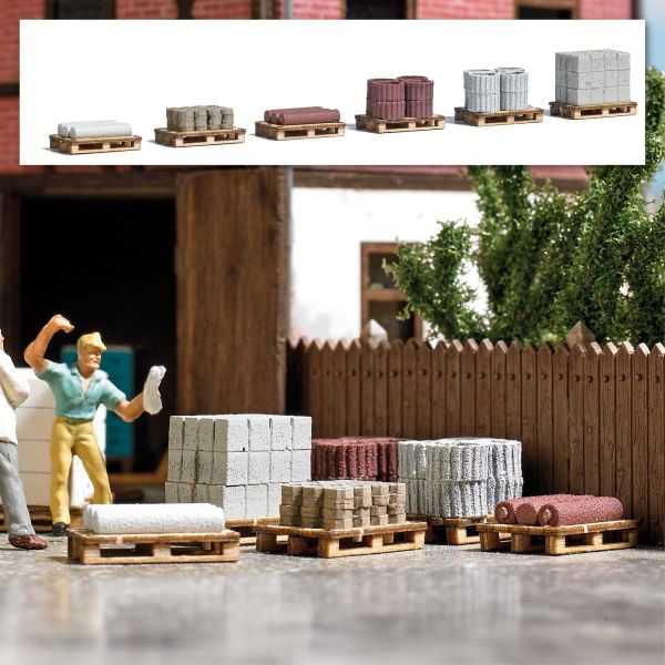 Mini 現貨 Busch 1813 HO規 Pallets&materials 6組木棧板和建材 套件