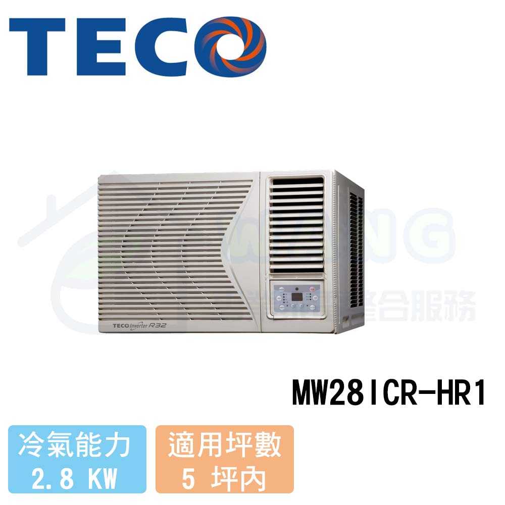 【TECO 東元】3-5 坪 變頻冷專窗型右吹冷氣 MW28ICR-HR1