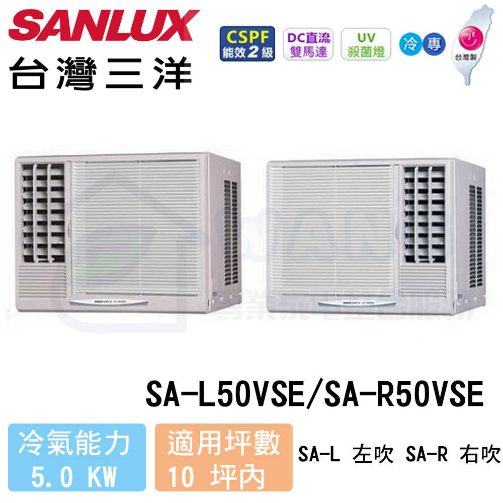 【SANLUX 三洋】8-10 坪 變頻冷專窗型左吹冷氣 SA-L50VSE