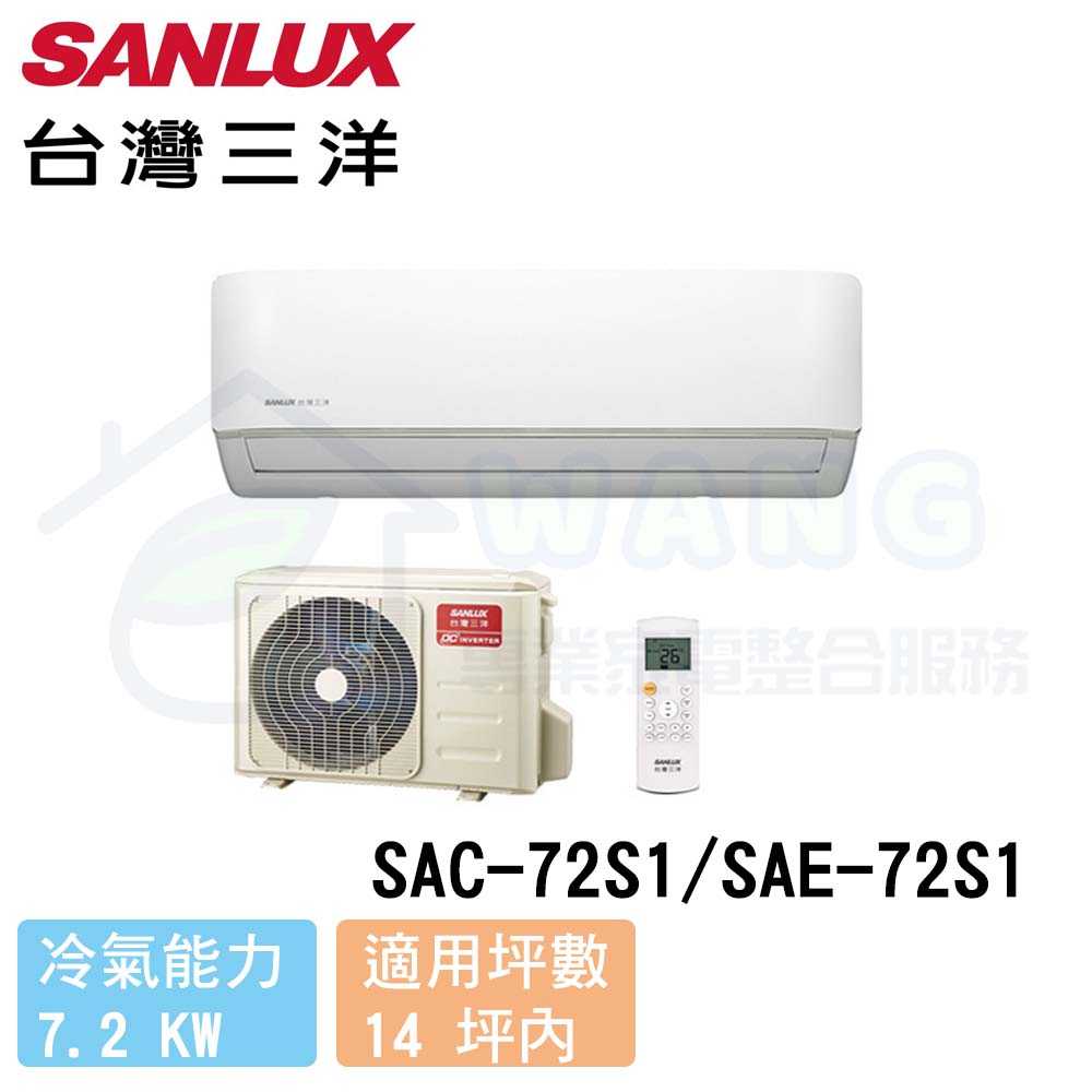 【SANLUX 台灣三洋】12-14 坪  S型 定頻冷專分離式冷氣 SAC-72S1/SAE-72S1