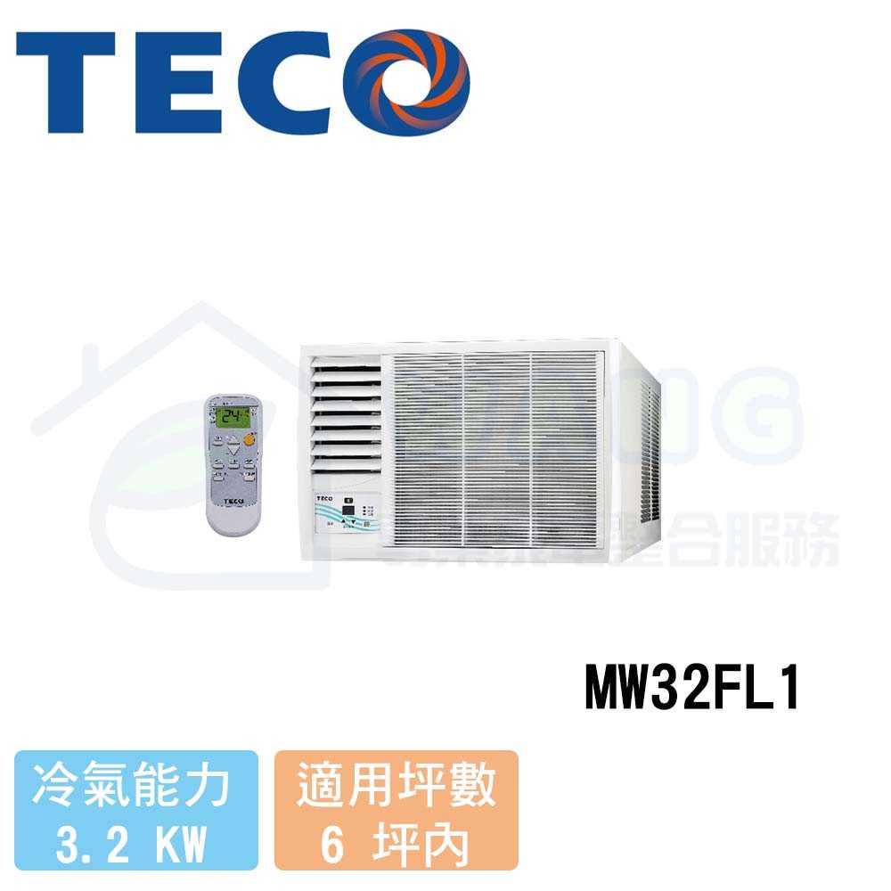 【TECO 東元】4-6 坪 定頻冷專窗型左吹冷氣 MW32FL1