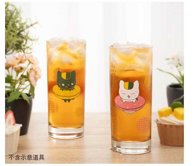 YUME動漫【夏目友人帳 長型玻璃水杯】A款 貓 周邊 木棉花精品