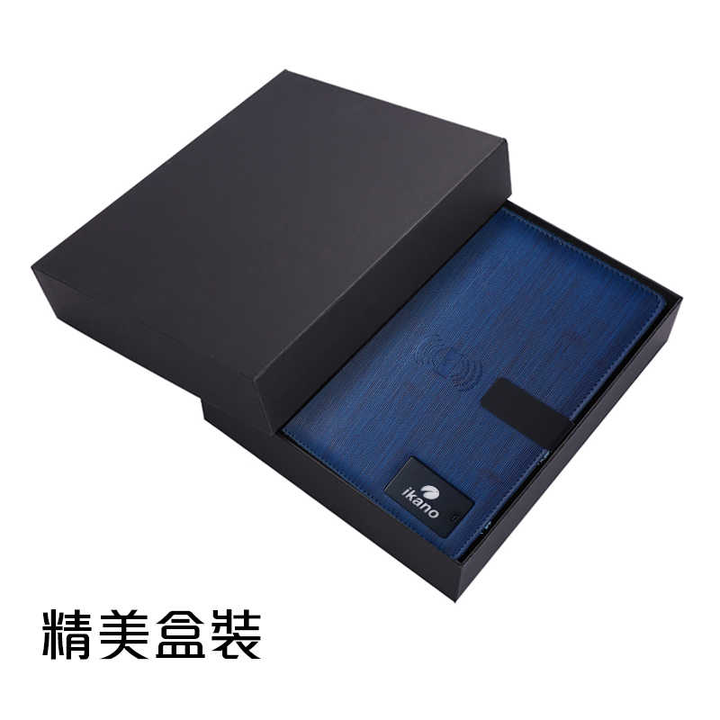 無線充電 炫光商務記事本8000mAh +三頭獨立充電線_Type-C_ lightning_micro USB_藍紋