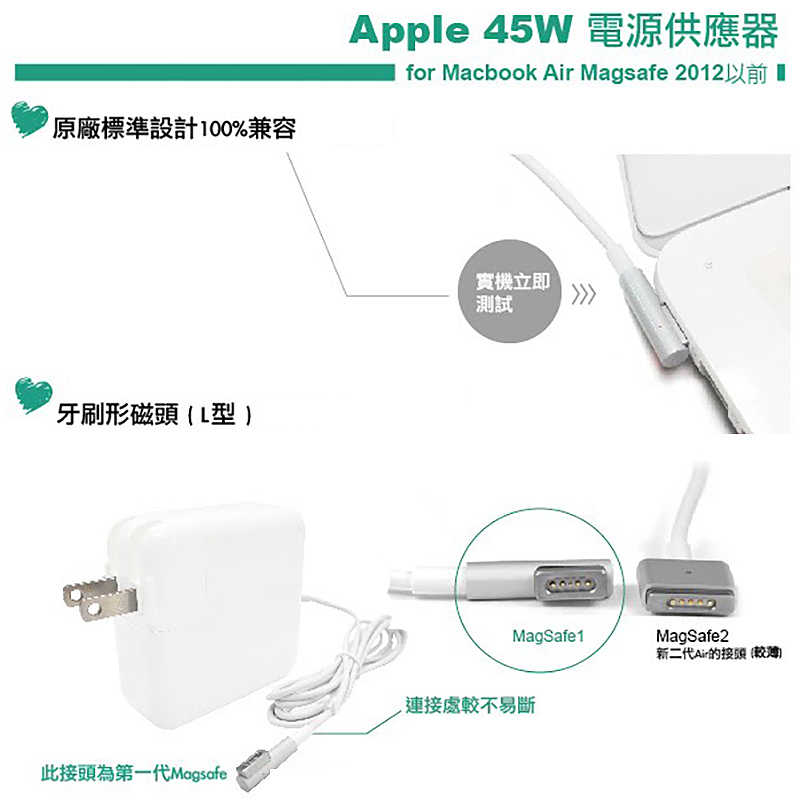 APPLE 蘋果充電器 45W 一代L型 適用mac筆電、Macbook Air 11吋 Magsafe1_一年保固