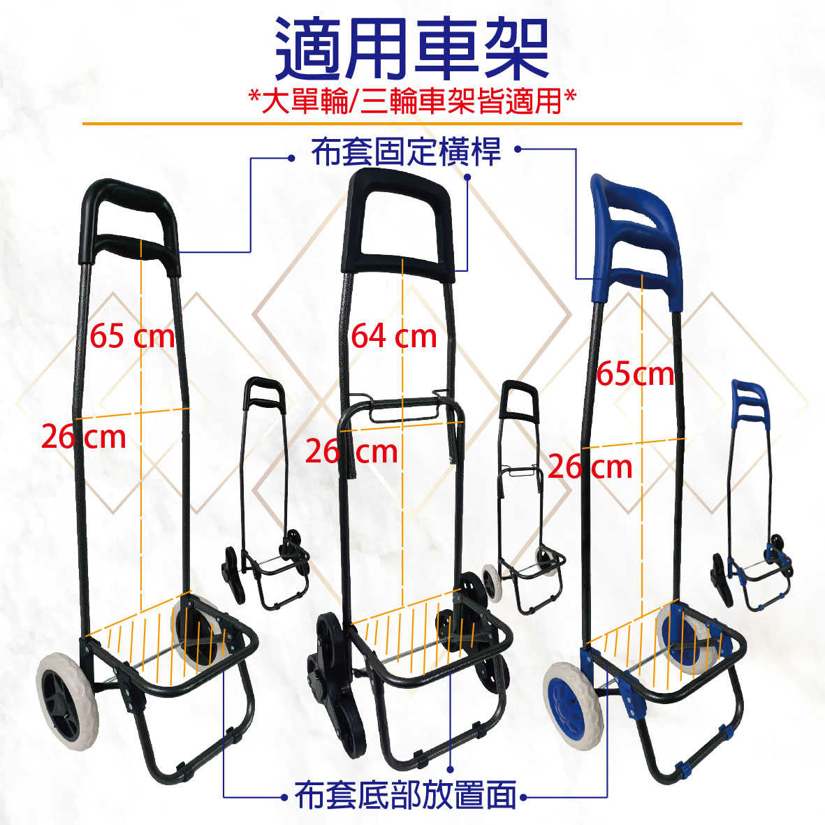 傳統款 - 購物車專用袋/替換布套 (大單輪/三輪爬梯) (含底板) (不含車架及輪子)