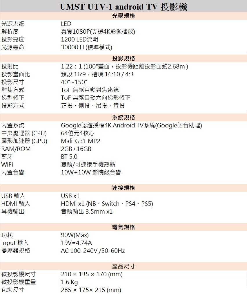 《優美視UMST》台灣原廠微投影機-UTV-1(附收納包)