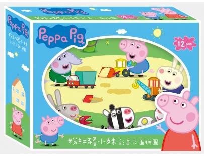 粉紅豬小妹 佩佩豬 彩色六面拼圖 12塊 PEPPA PIG 繁體中文版 4歲以上 高雄龐奇桌遊