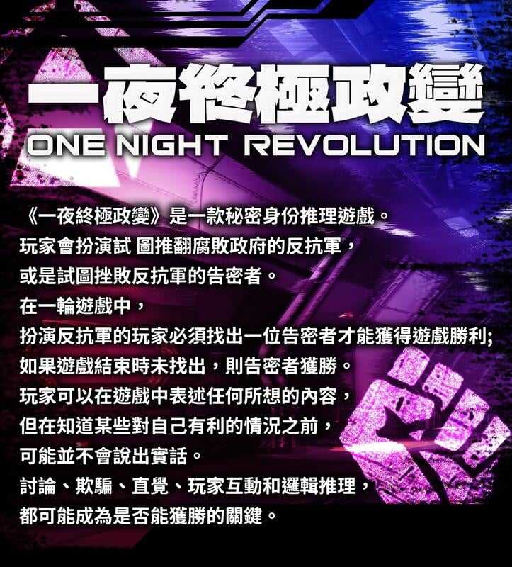 一夜終極政變 One Night Revolution 繁體中文版 高雄龐奇桌遊