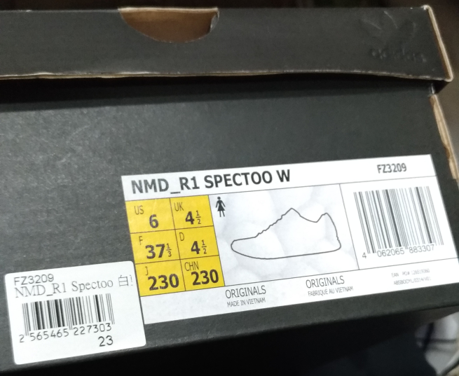 ADIDAS 休閒鞋 NMD R1 SPECTOO白 藍 黑 FZ3209 23cm 舒適 避震 穿搭 從未使用過