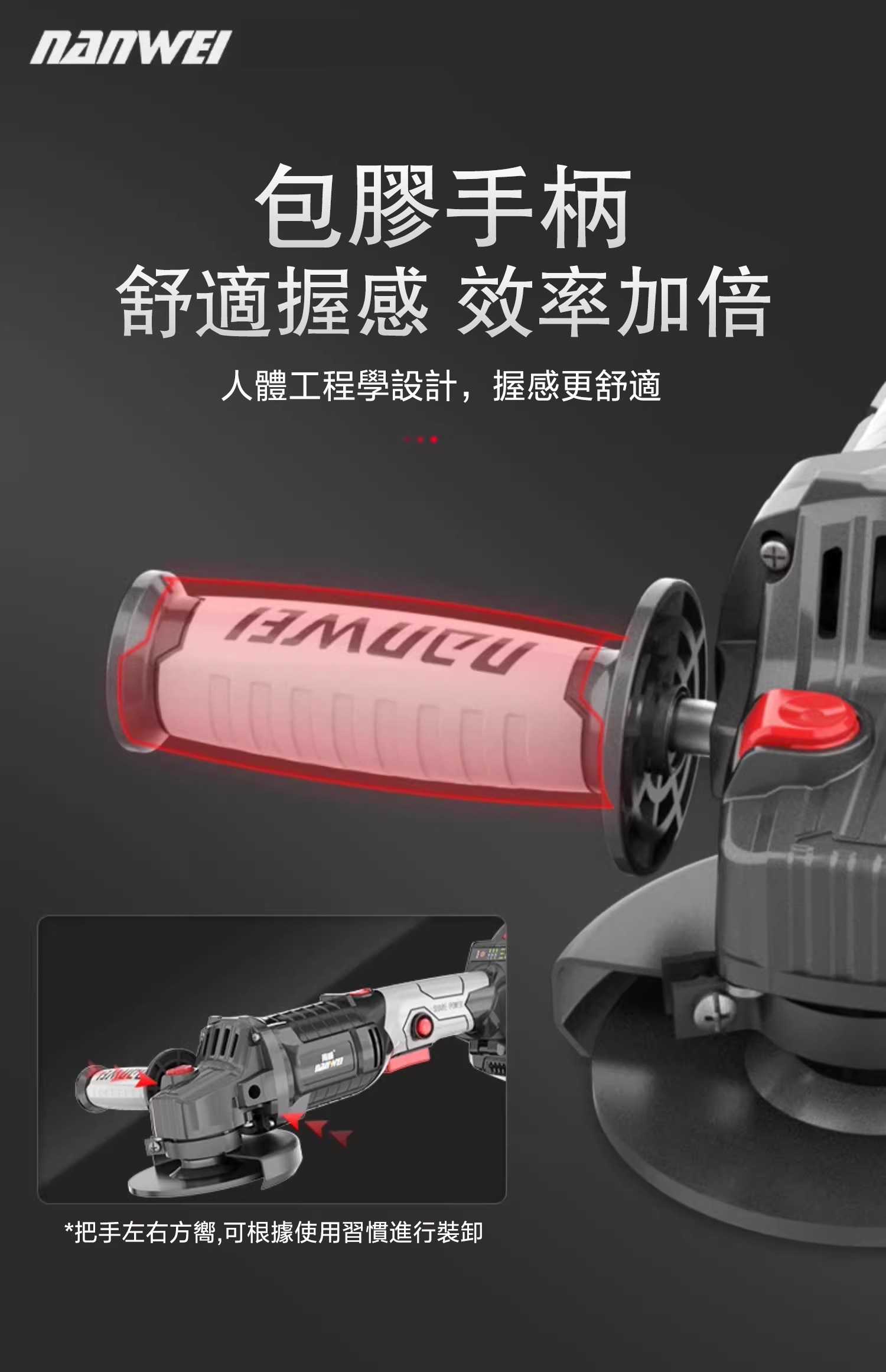 【台灣出貨 送豪華配件組 】新款南威工業級旋轉式 無刷锂電砂輪機【最低價】 角向磨光機 羊毛拋光 打蠟 研磨機 切割機