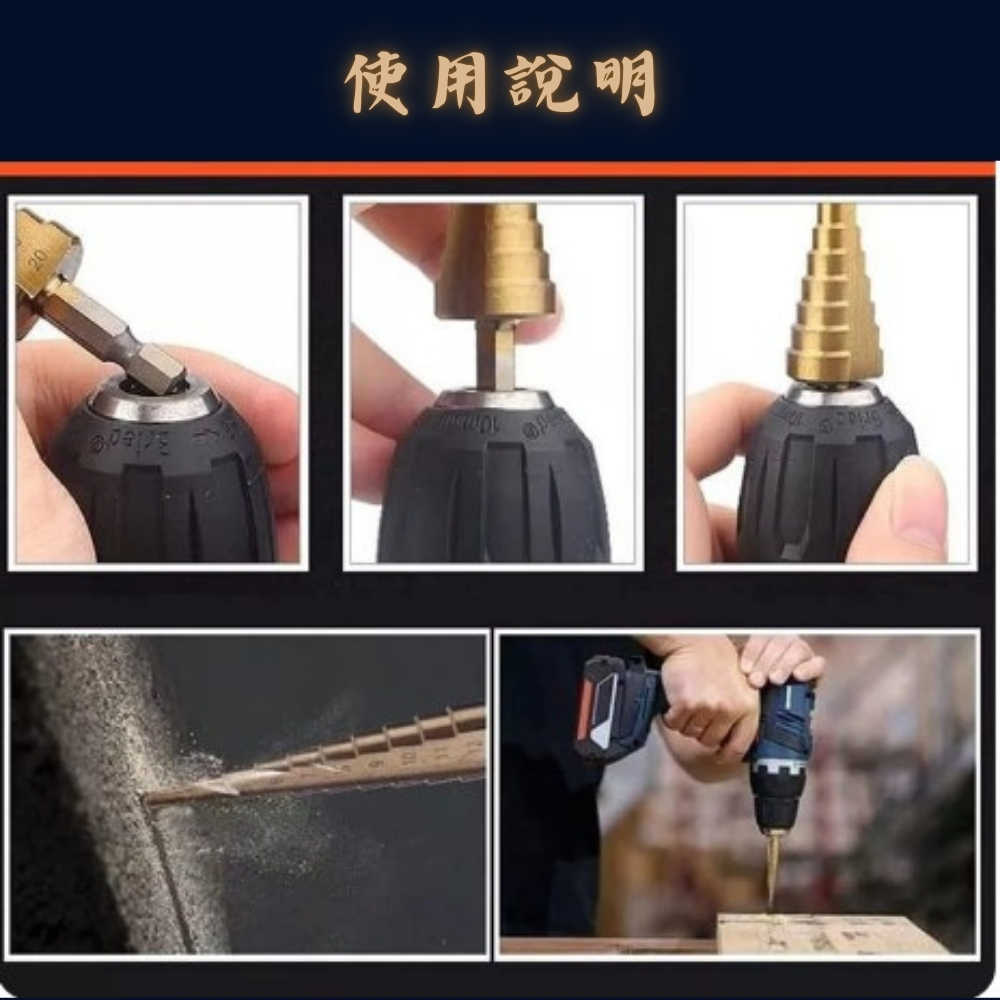勾沼會 Komori森森機具】電鑽專用HSS 鍍鈦階梯鑽頭6件組三角柄直槽階梯