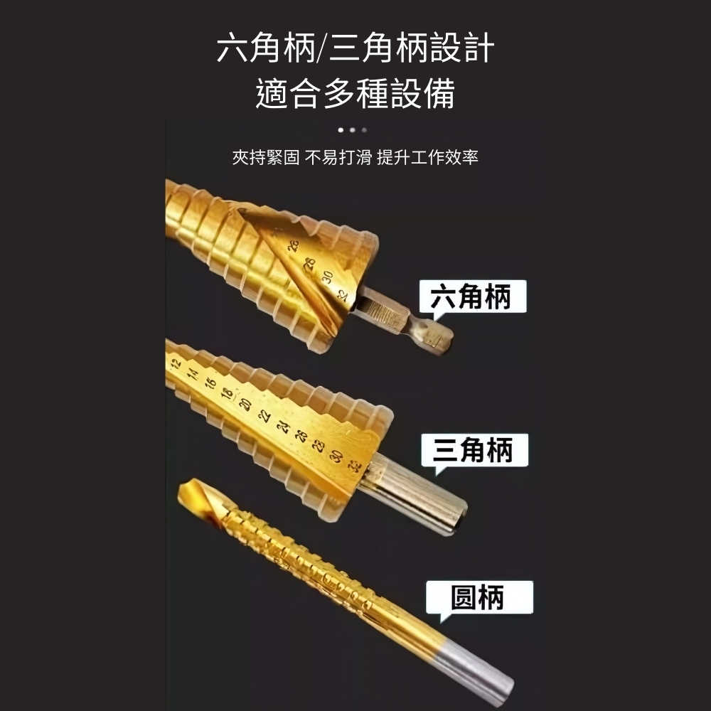 Komori森森機具】電鑽專用HSS 鍍鈦階梯鑽頭6件組三角柄直槽階梯
