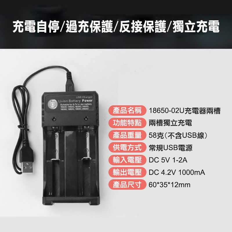 充電器 電池充電器 雙槽 USB 獨立充電 3.7V 圓柱 2節鋰電池 充電電池【保固一年 附手電筒】【森森機具】