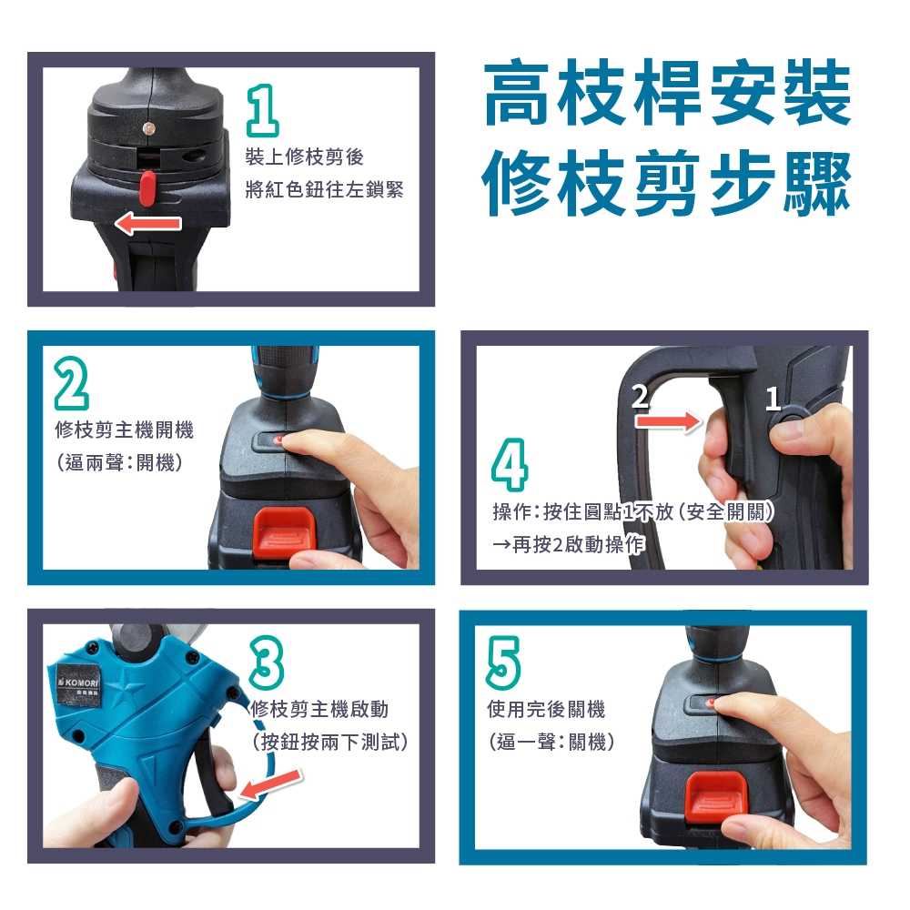 【Komori 森森機具】可拆卸高枝杆 搭配 4.0電動修枝剪/6吋電鏈鋸  樹枝剪 修枝剪 園藝剪 園林工具