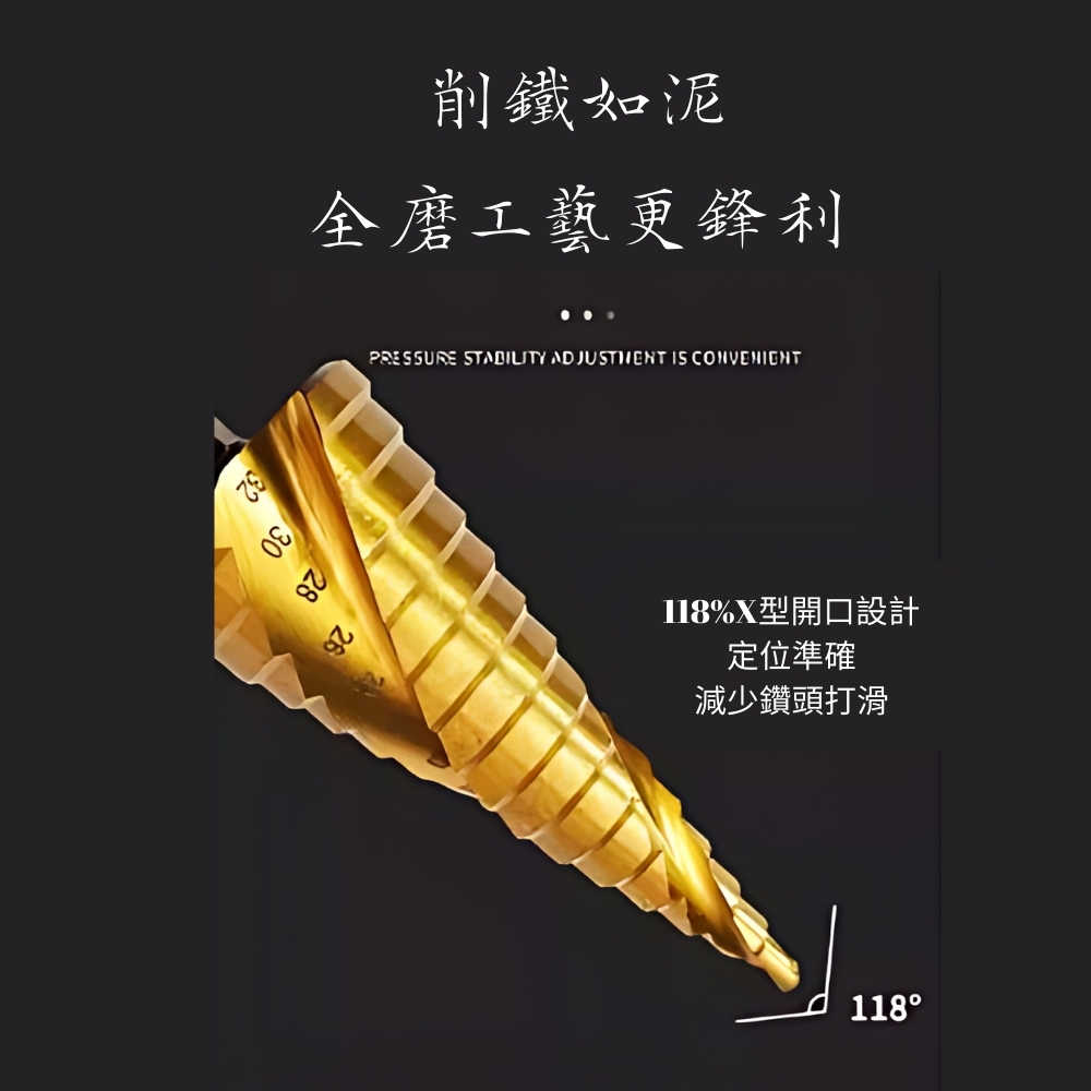 勾沼會 Komori森森機具】電鑽專用HSS 鍍鈦階梯鑽頭6件組三角柄直槽階梯