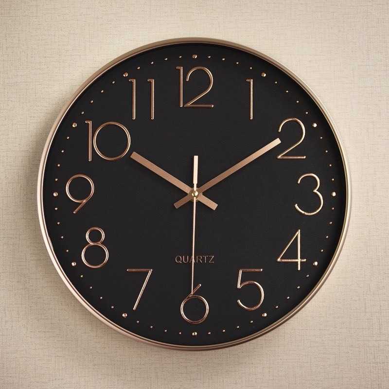 時尚 超靜音掛鐘 創意 時鐘  客廳 立體數字 刻度 掛鐘 鐘錶批發 12寸 30CM【黑面玫瑰金】保固一年