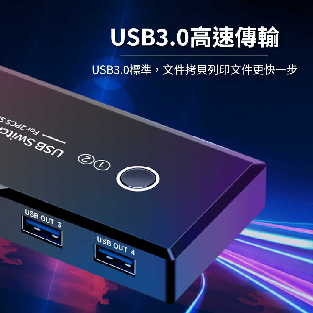 【Komori 森森機具】兩台電腦共用USB設備 USB3.0 共享器 USB二進四出共享器 多接口分線器 USB切換器