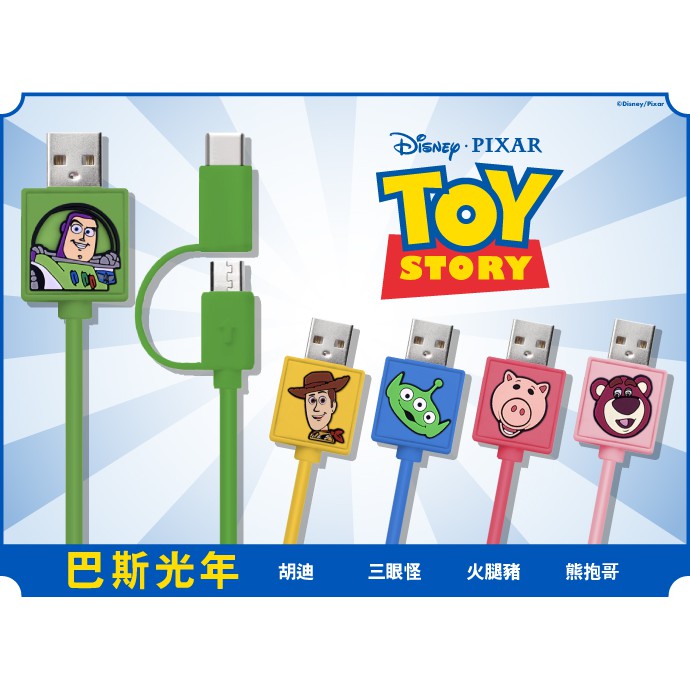 Disney 迪士尼系列 Type C / Micro USB 二合一快充傳輸線 玩具總動員 三眼怪