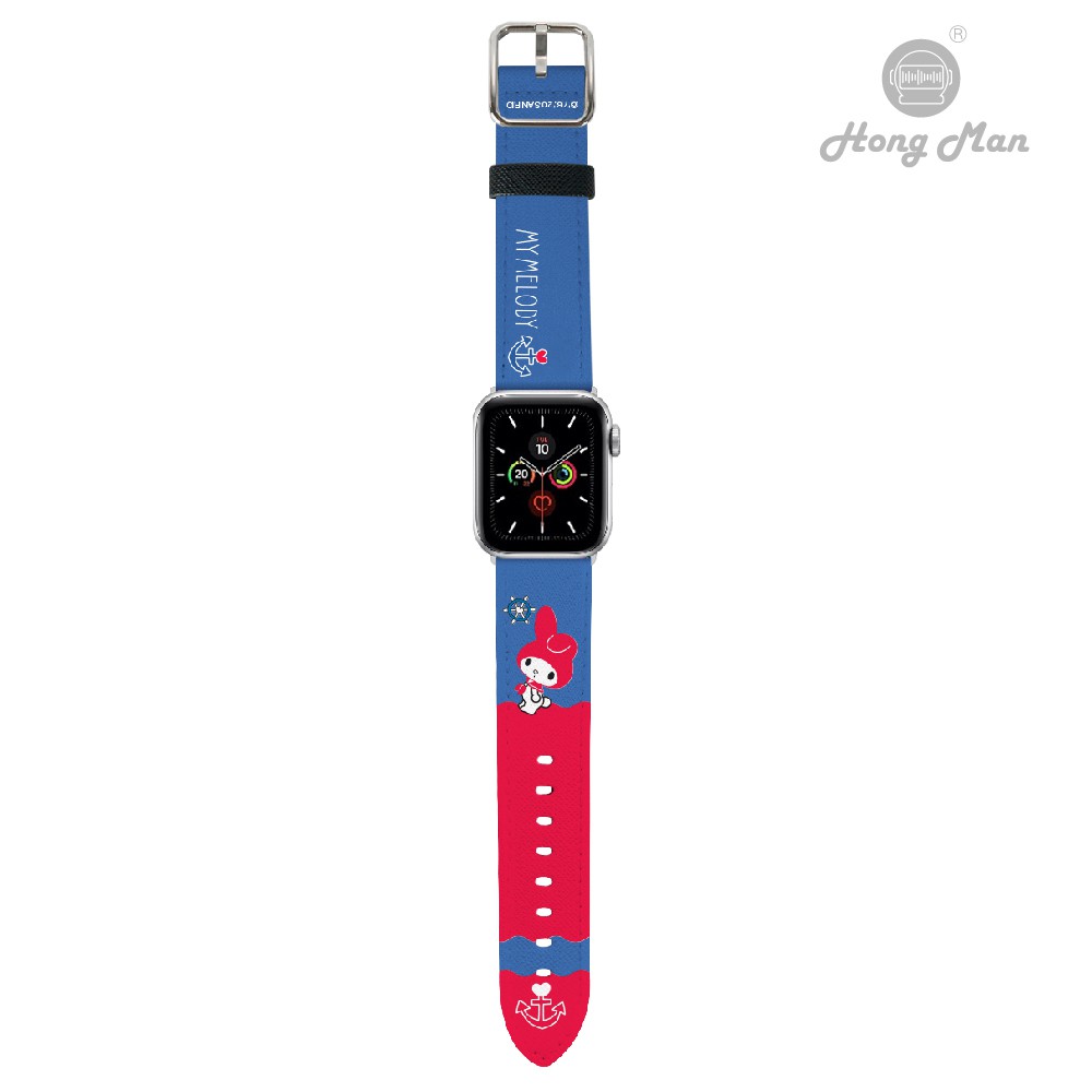 【Hong Man】三麗鷗系列 Apple Watch 皮革錶帶 美樂蒂 銀 silver 42-44mm