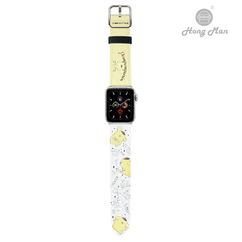 【Hong Man】三麗鷗正版授權 Apple Watch 皮革錶帶 布丁狗 金 42-44MM