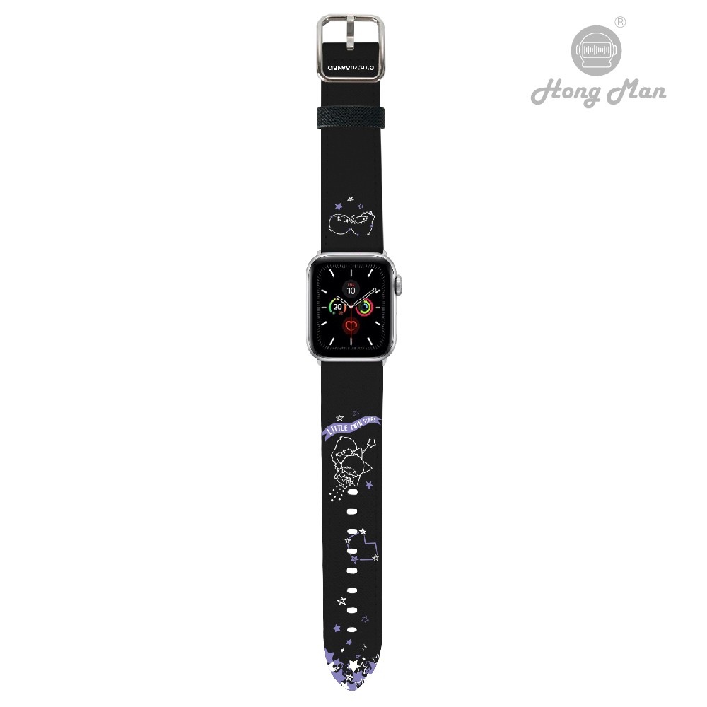 【Hong Man】三麗鷗正版授權 Apple Watch 皮革錶帶 雙子星 銀 38-40mm